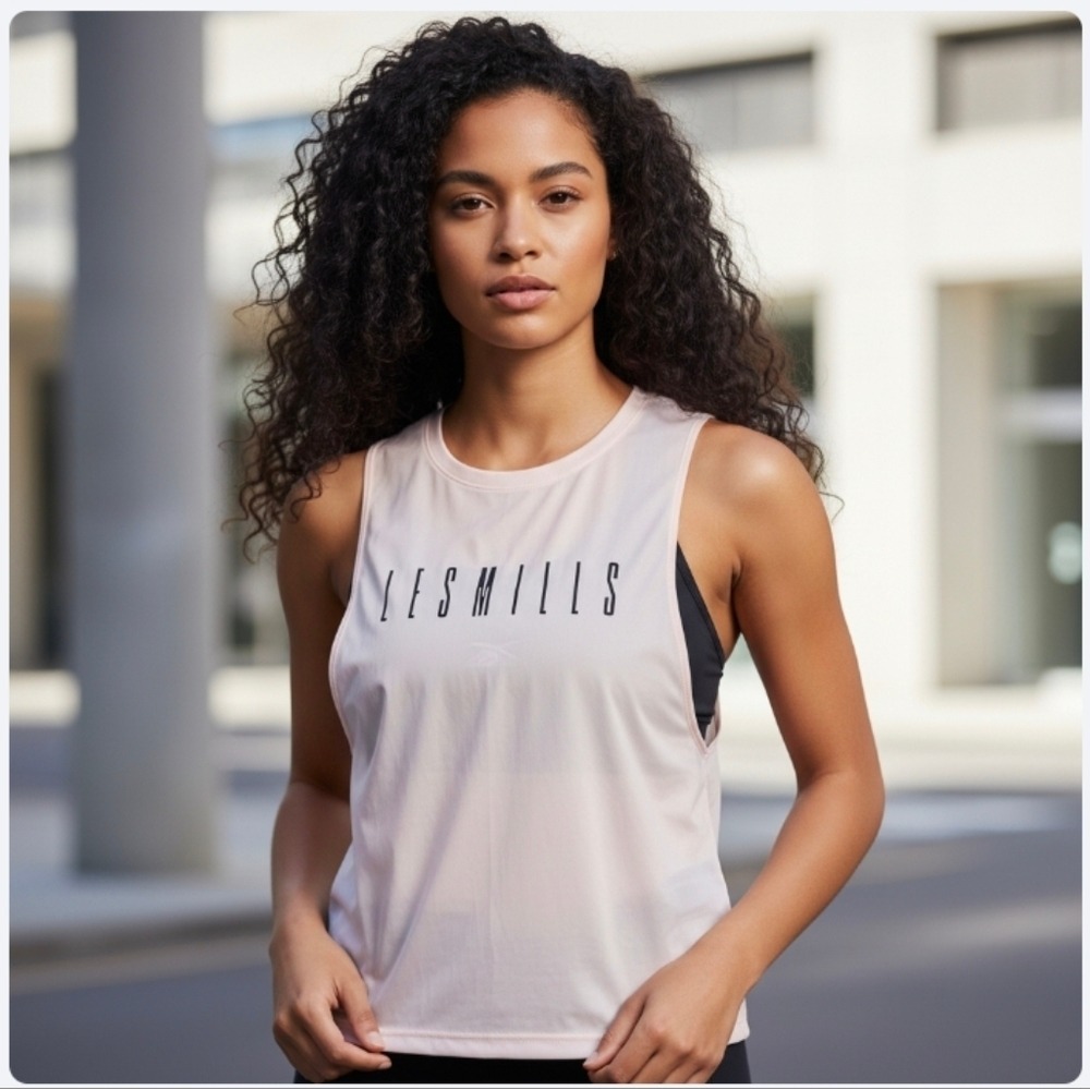 NWT Reebok Women's Les Mills Light Woven Tank Top Sheer Mesh V-Back Pink 2XS